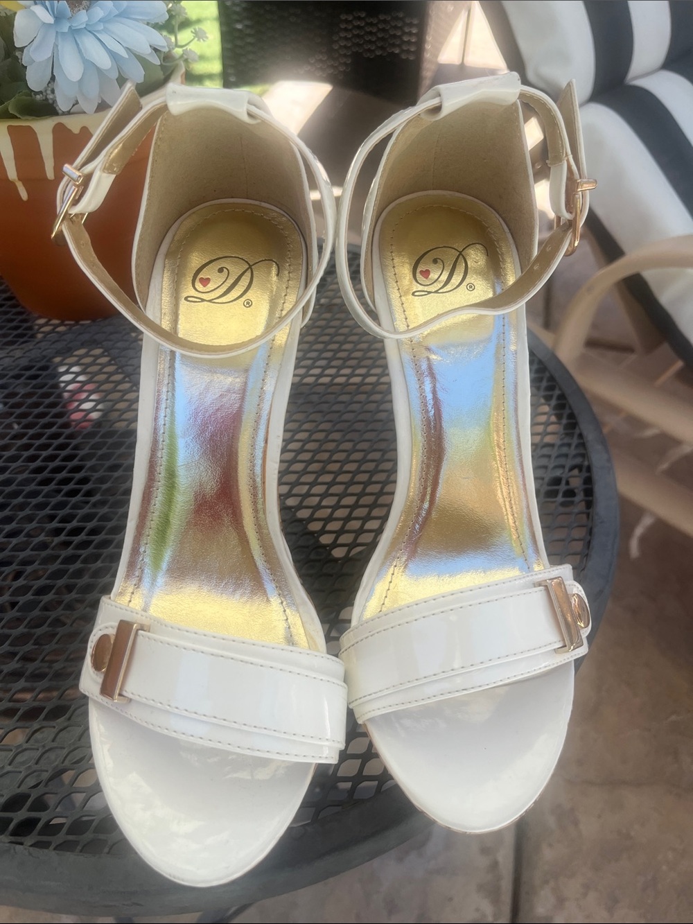 New Wild Diva White Cork Wedge Sandals with Ankle Strap